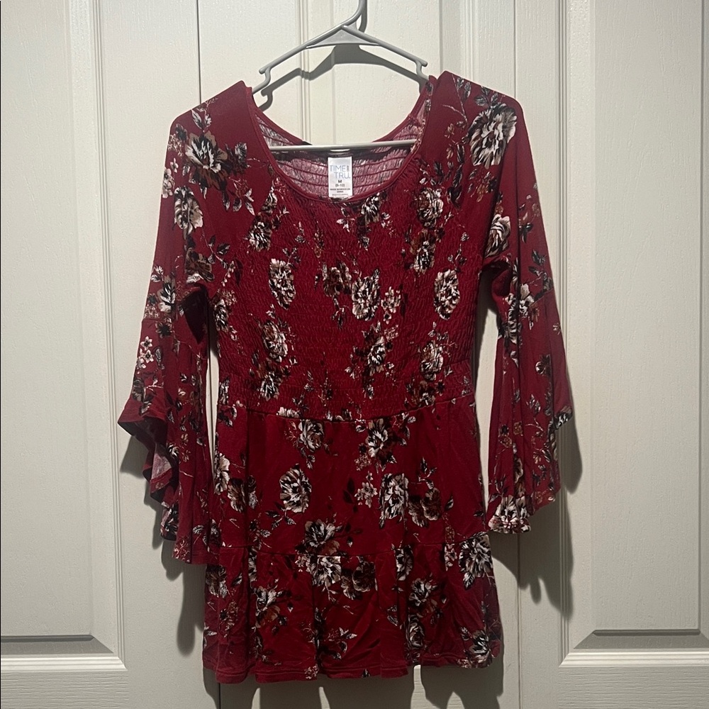 Time and Tru Burgundy Floral Blouse